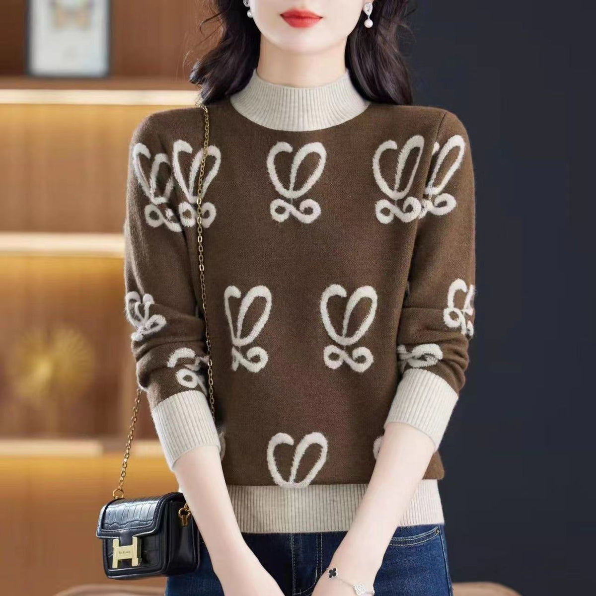 Fashion Casual Half Turtleneck Pullover Loose Slimming Ladies