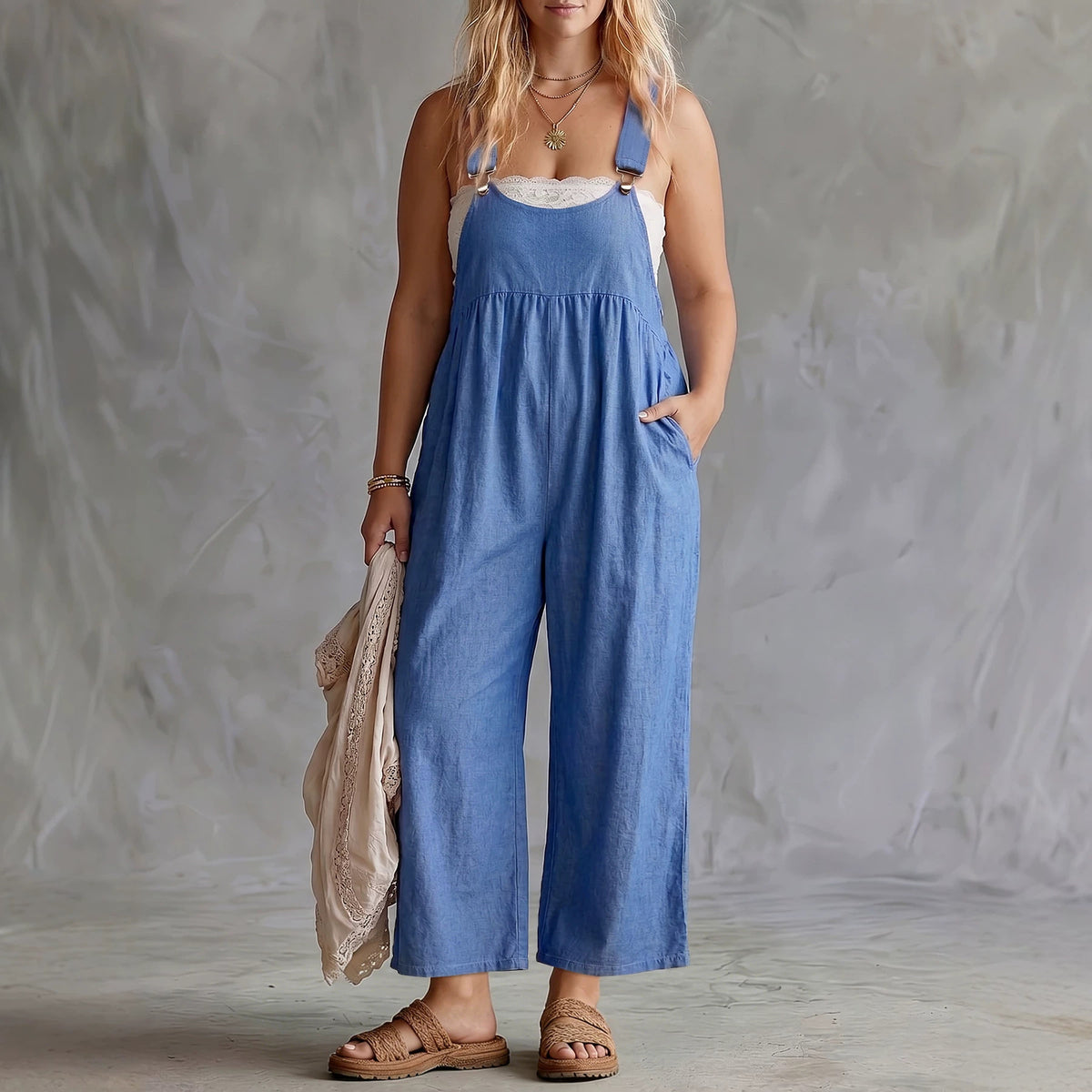Plus Size Solid Wide-Leg Summer Jumpsuit
