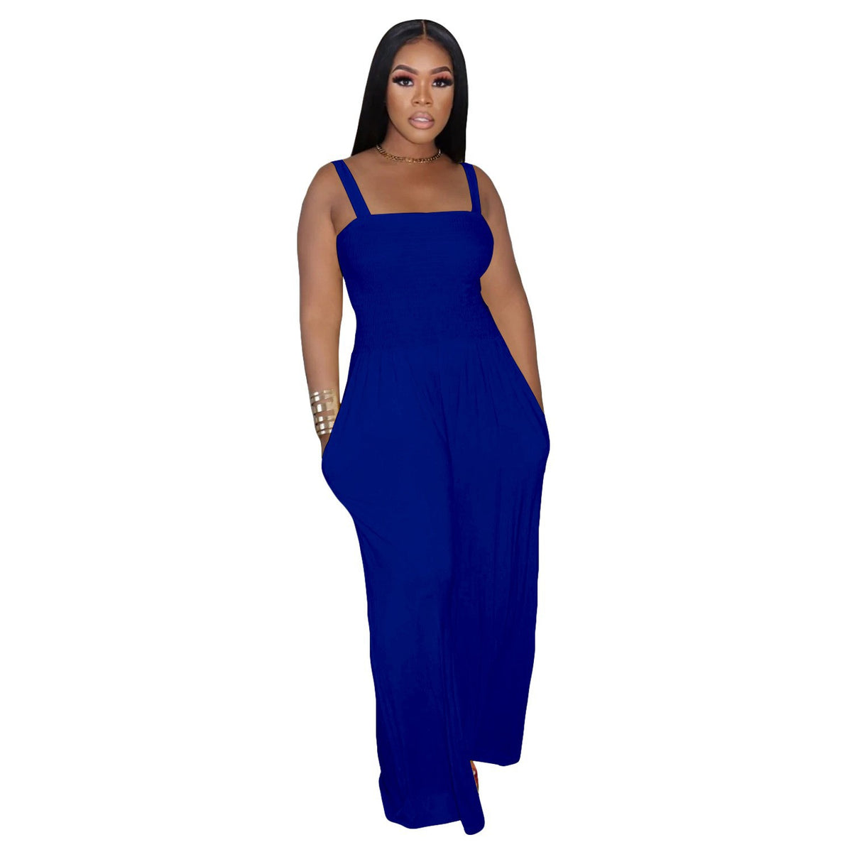 Casual Solid Color Strap Tube Top Wide Leg Jumpsuit