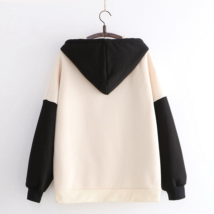 Cute Panda Cartoon College Style Loose Contrast Color Sweater