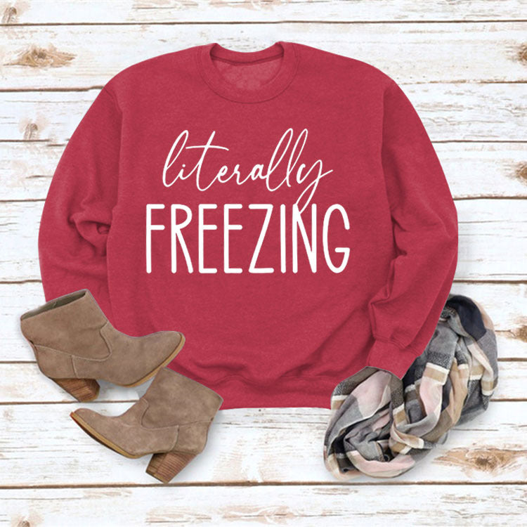 Women's Printed Loose Round Neck Long Sleeve Pullover Sweatshirt