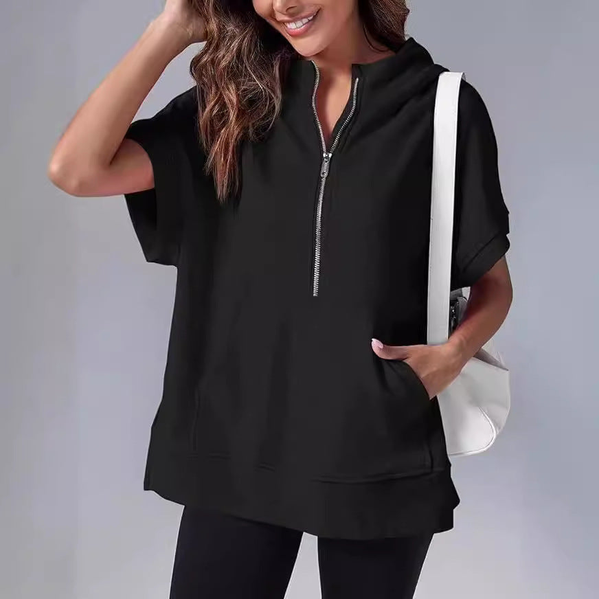 Women's Short-Sleeve Hooded Pullover Sweater
