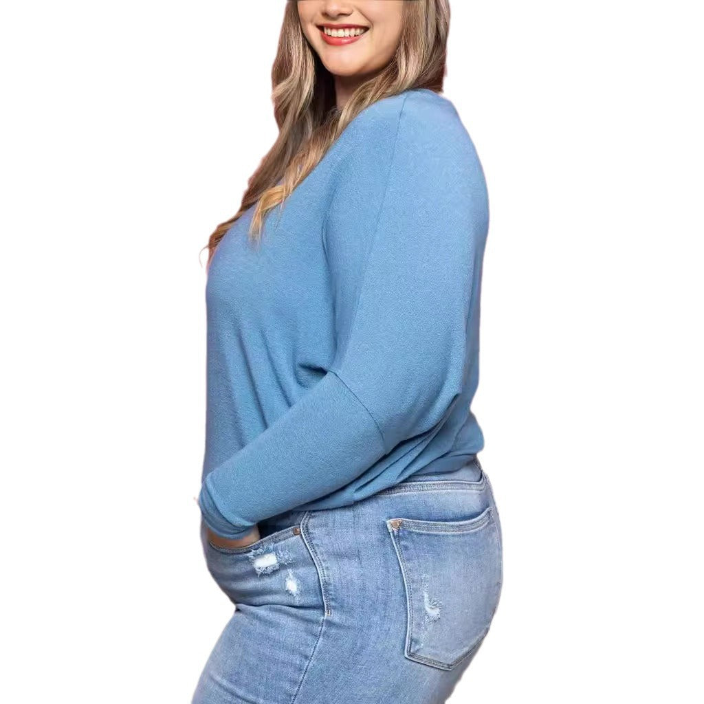Plus Size Casual Batwing Sleeve Crewneck Sweater