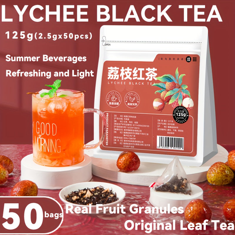 Lychee Black Tea – 50 Triangle Tea Bags (Blend of Dried Lychee and Ceylon Black Tea)