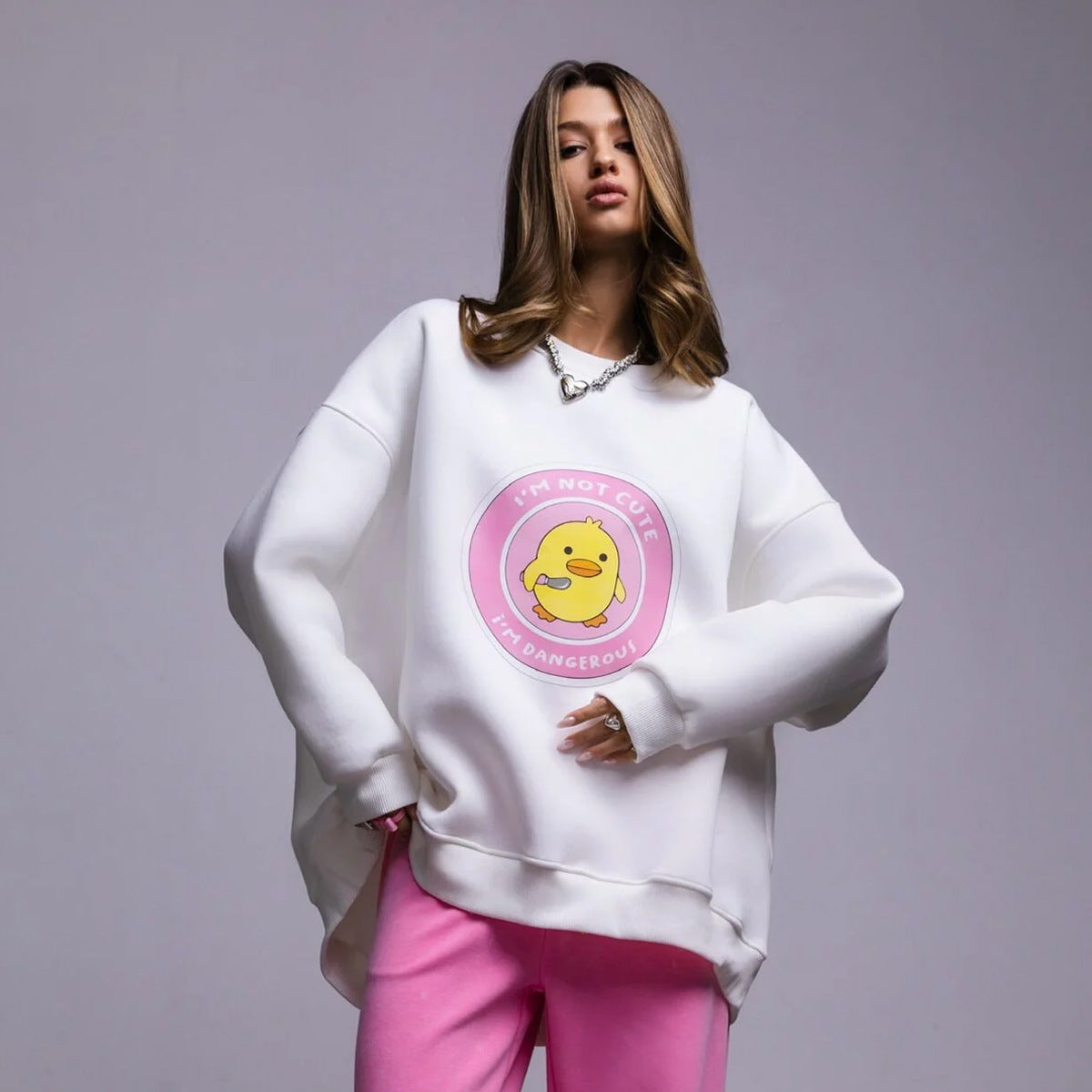 Cute Duck Print Loose Casual Sweater for Women