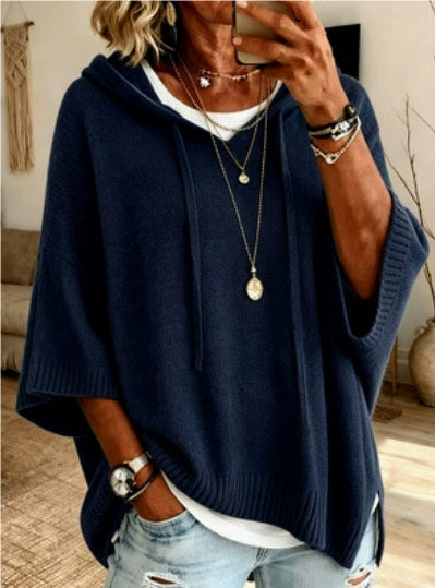 Womens Knitted New-style Hooded Drawstring Sweater