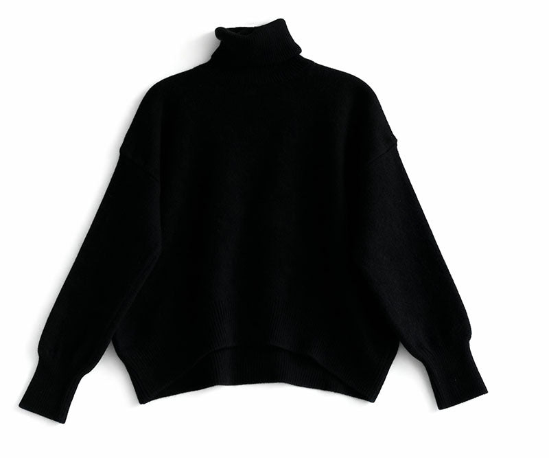 Elegant Commuter Knitted Long-sleeve T-shirt with a High Neck Pullover Sweater