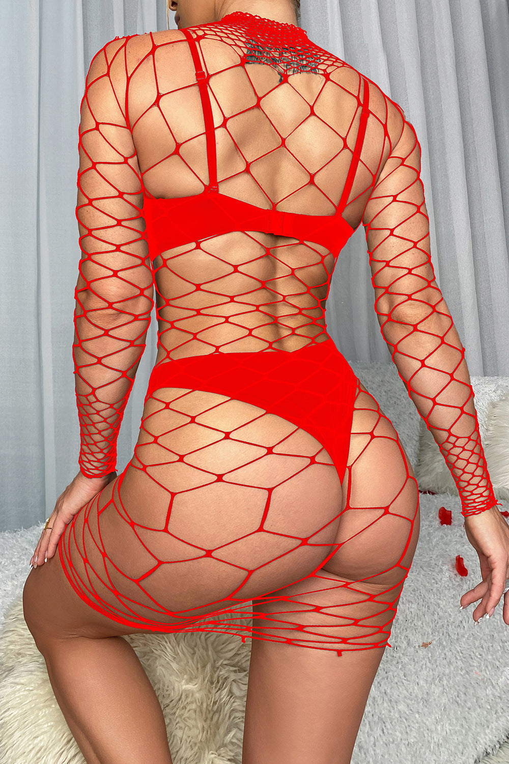 Women's Long-Sleeve Mesh Sexy Lingerie Jumpsuit