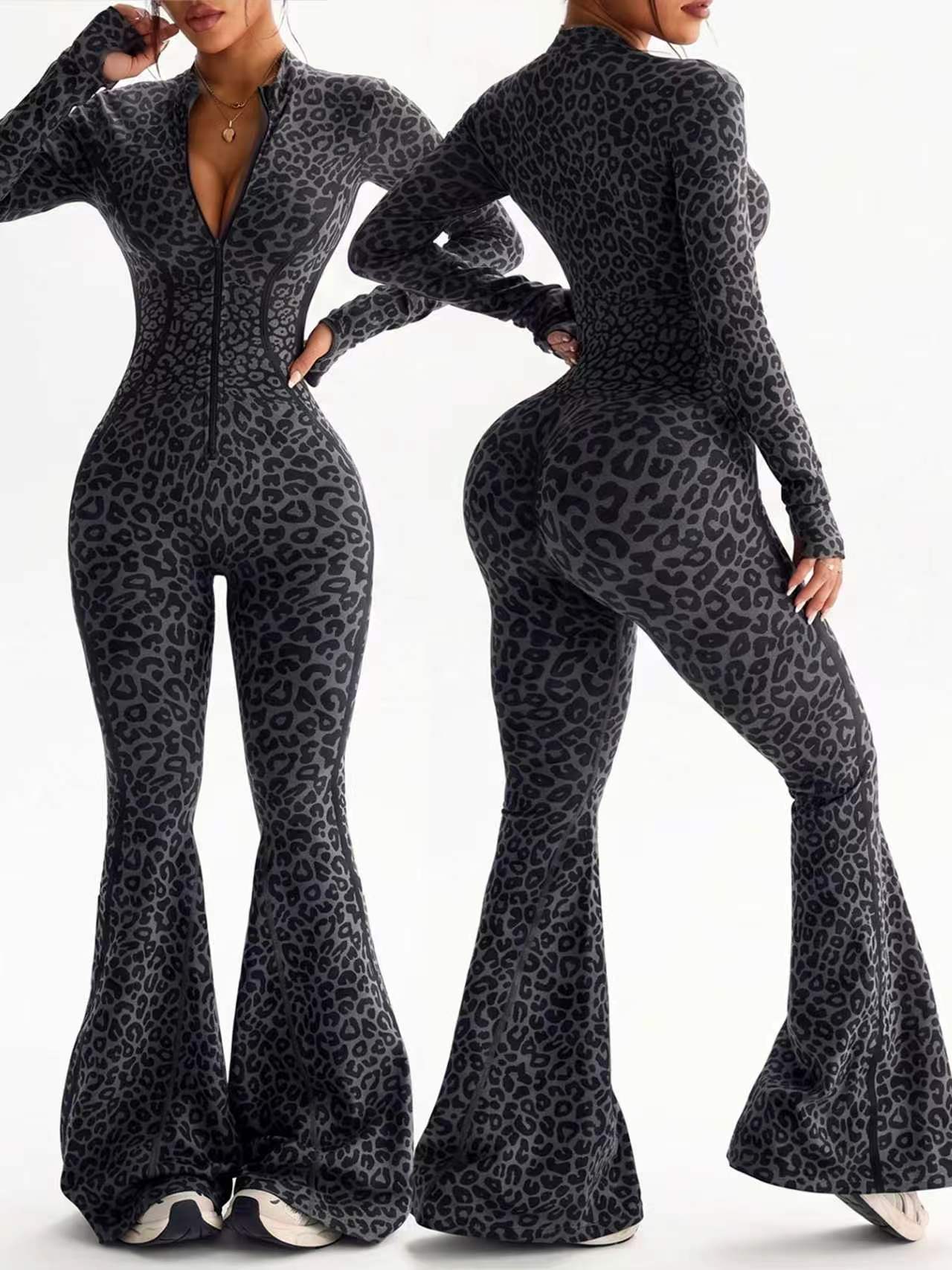 Leopard Print Slim Fit Hip Hugging Yoga Suit