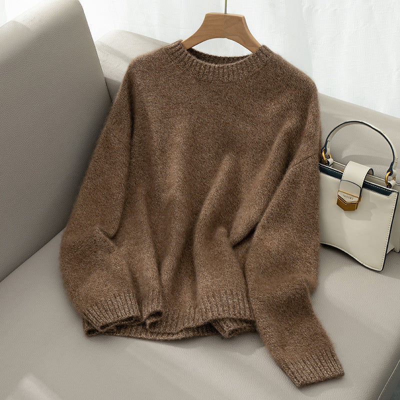 Elegant Cashmere Sweater Versatile and Thickened Womens Crew-neck Knit