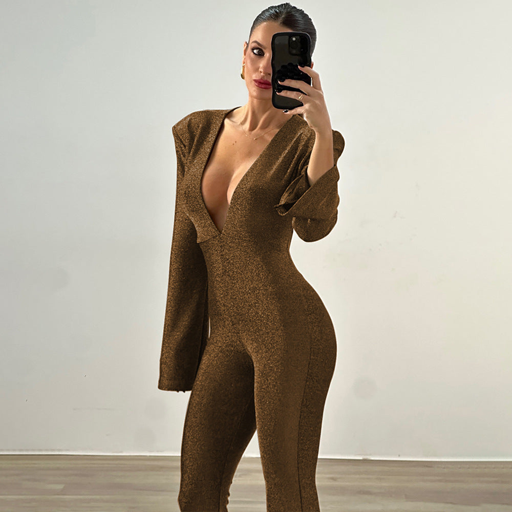 Elegant Backless Long Sleeve Sheath Jumpsuit