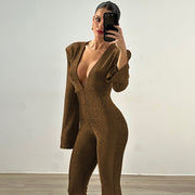 Elegant Backless Long Sleeve Sheath Jumpsuit