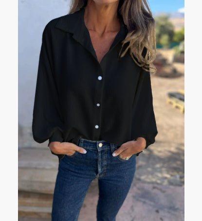 Women's Long-sleeved Lapel Button Shirt Top