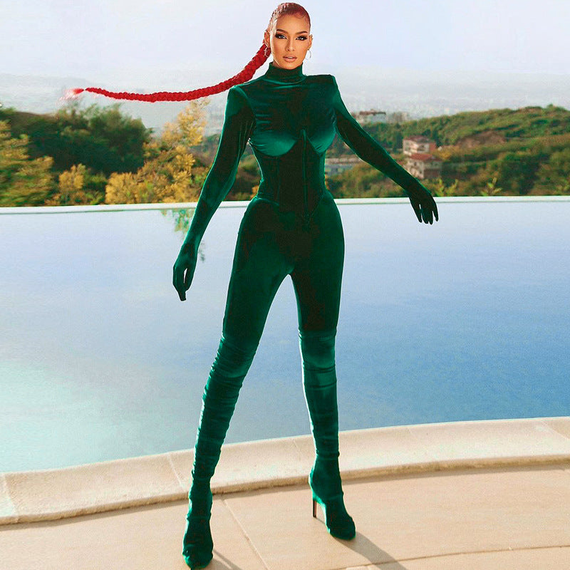 Velvet Long Sleeve Jumpsuit for Women