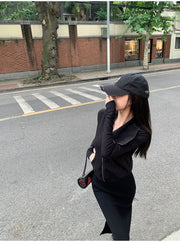 Edgy Oblique Zip Turtleneck Cotton Sweater Coat