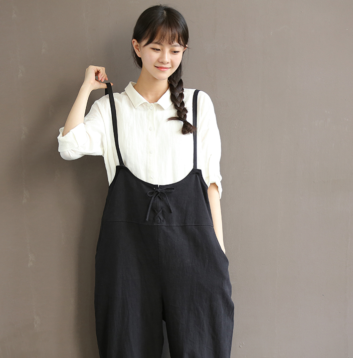 Vintage Cotton High-Waist Bib Pants & Overalls