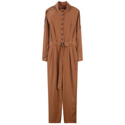 All-Match Loose-Fitting Belted Long-Sleeved Jumpsuit
