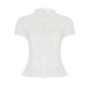 Organ Pleated Lapel Breasted Girl Blouse