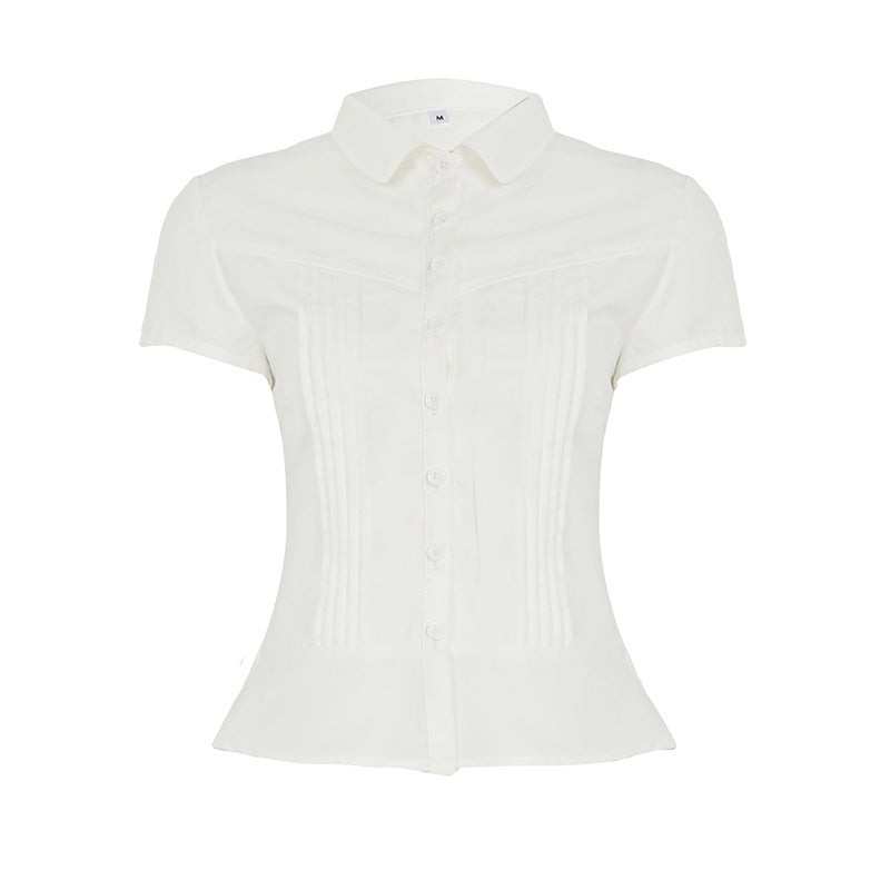 Organ Pleated Lapel Breasted Girl Blouse
