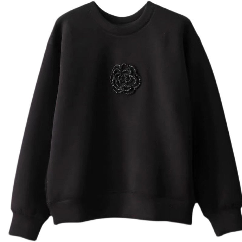 Beaded Camellia Air Layer Pullover Sweater