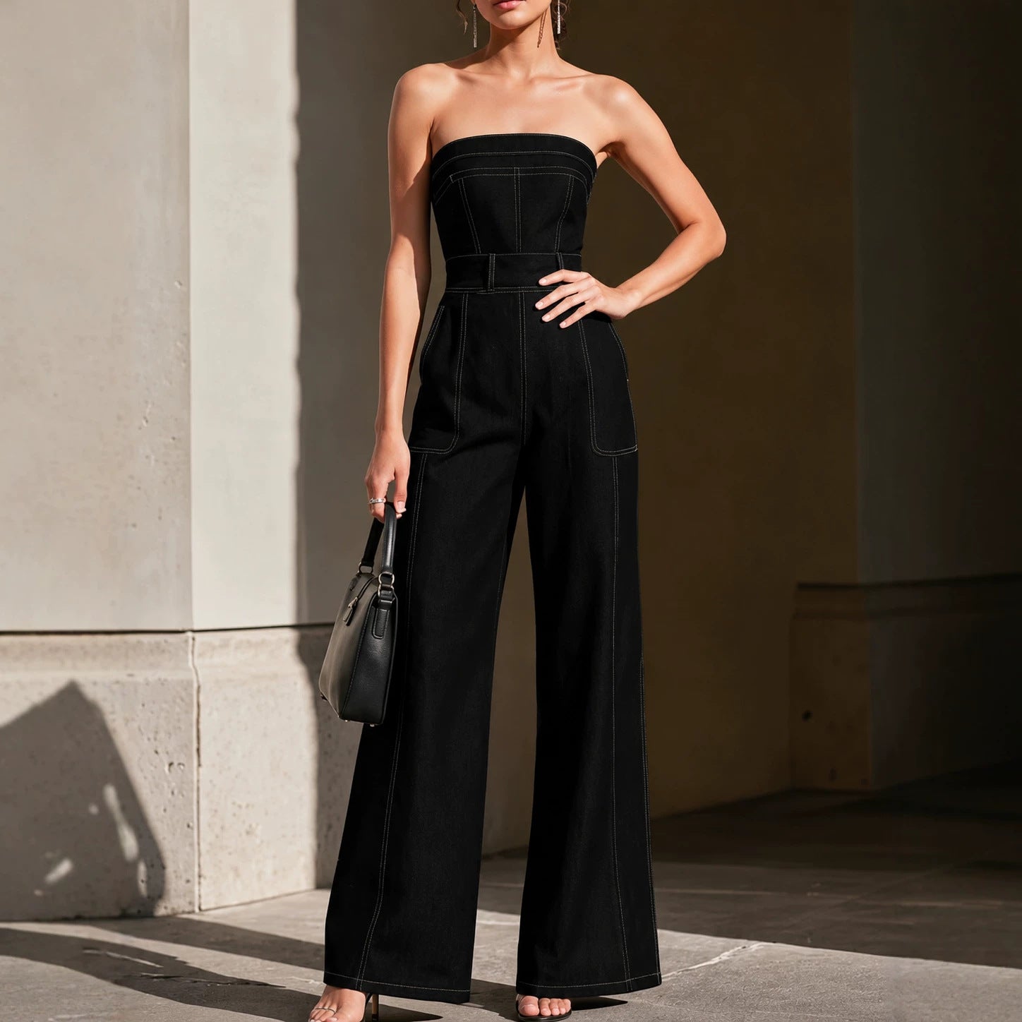Chic Wide-Leg Denim Jumpsuit: Effortless French Style