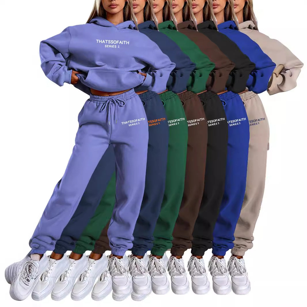 Women's Letter Print Hoodie & Trousers Set