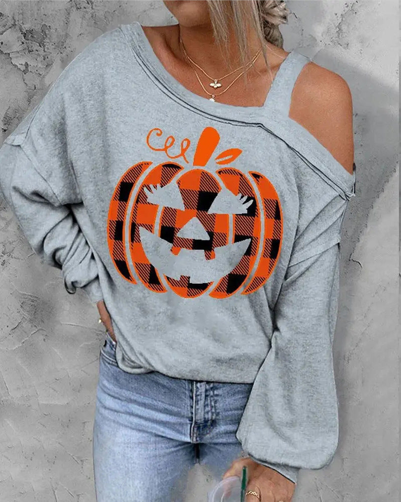 Halloween Christmas Pumpkin Printed Thin Sweater For Women