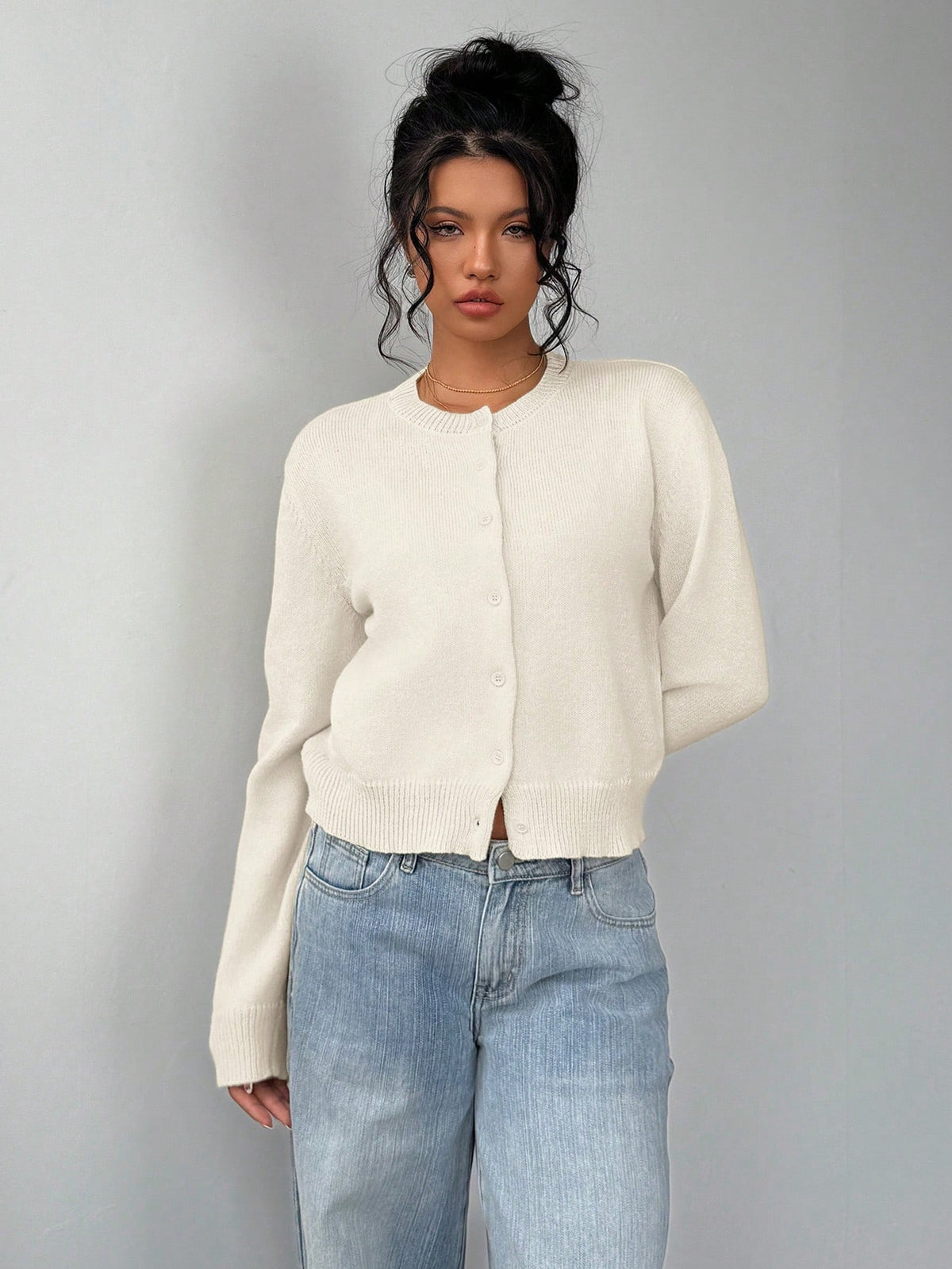 Chic Long Sleeved Knitted Cardigan Fashion Slim Solid Color Short Sweater for Women Clothing