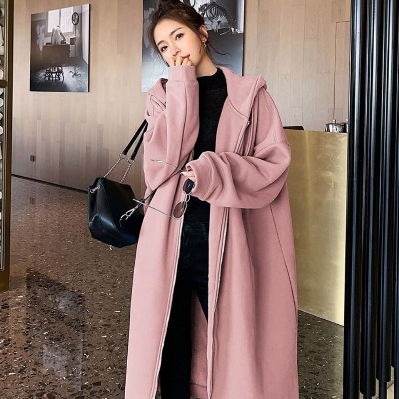 Plus Size Fleece-Lined Hooded Cardigan Dress