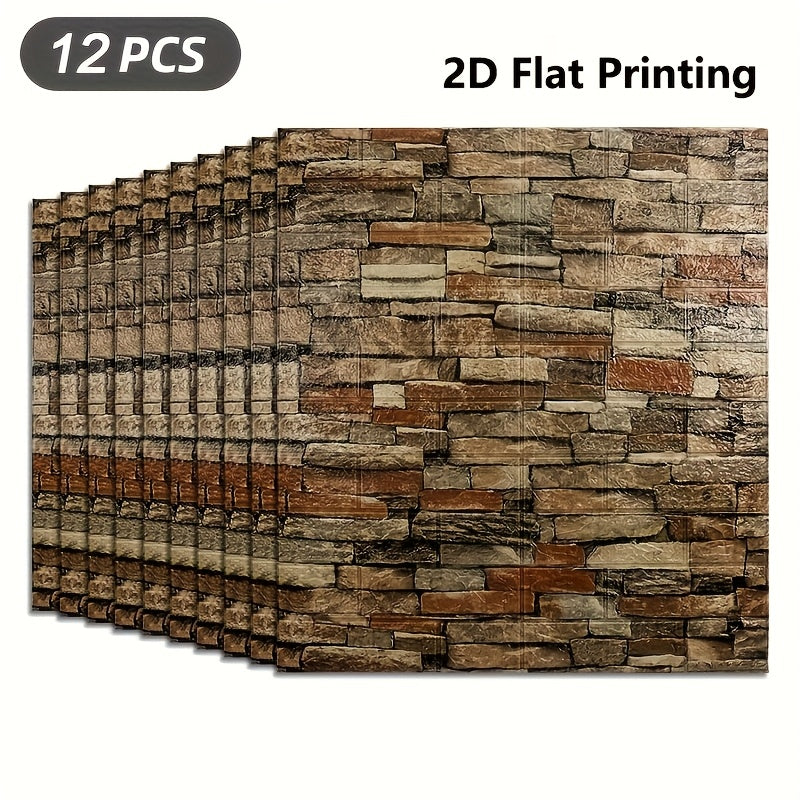 Set of 12 Foam Wall Stickers with 2D Printed Panels – Self‑Adhesive Decorative Wallpaper for Faux Brick Look