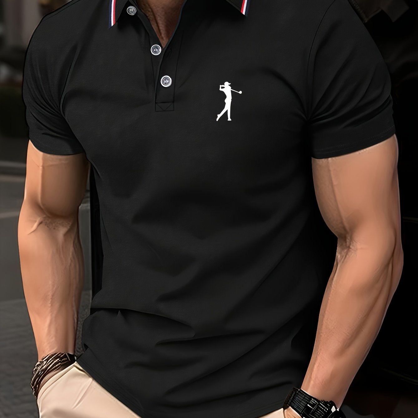 Short Sleeve Print Polo Shirt for Men