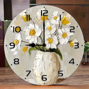 1pc 10inch Round Modern Simple White and Golden Wall Clock with Black Hands- Beige Surface, Large Easy-to-Read Numbers, Quartz Movement, Battery Operated(AA Batteries Not Included)- Durable Artificial Wood, Suitable for Living Room, Bedroom, Off
