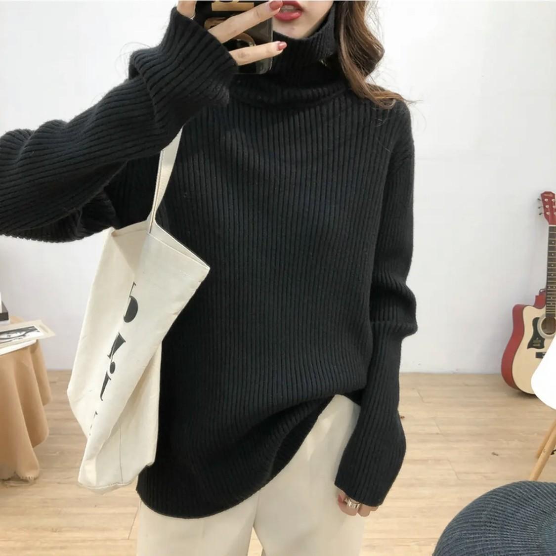 Thickening Idle Style Pullover Solid Color Turtleneck Sweater