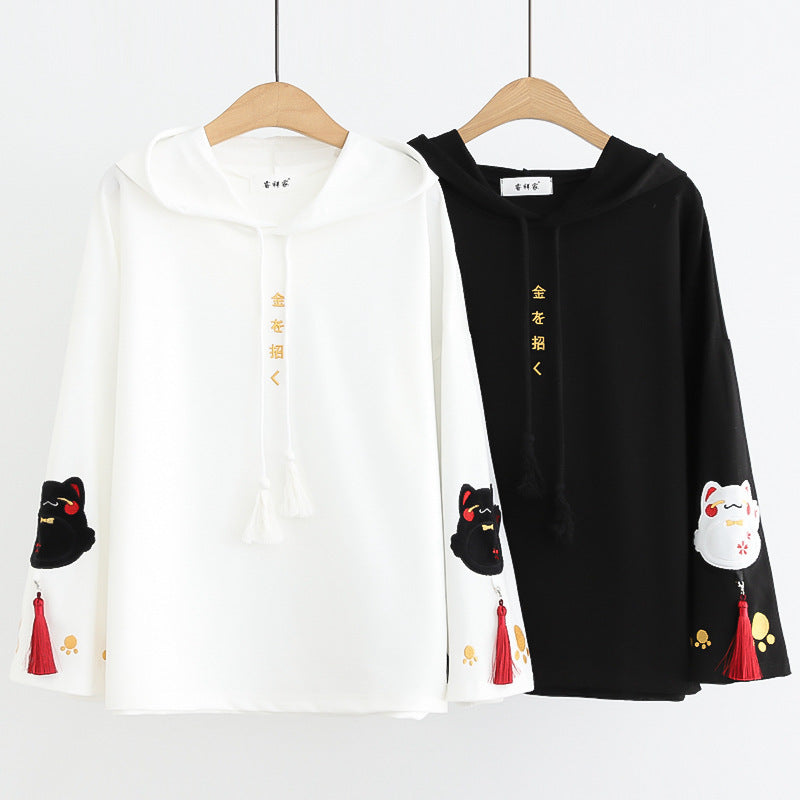 Japanese Preppy Cartoon Embroidered Loose Cotton Sweater