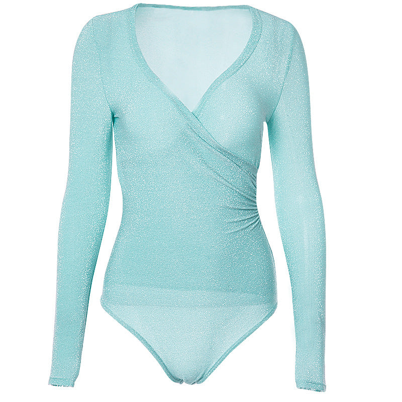 Sexy V-Neck Long Sleeve Reflective Jumpsuit