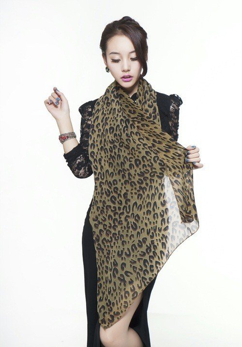 Leopard Print Chiffon Scarf for Women