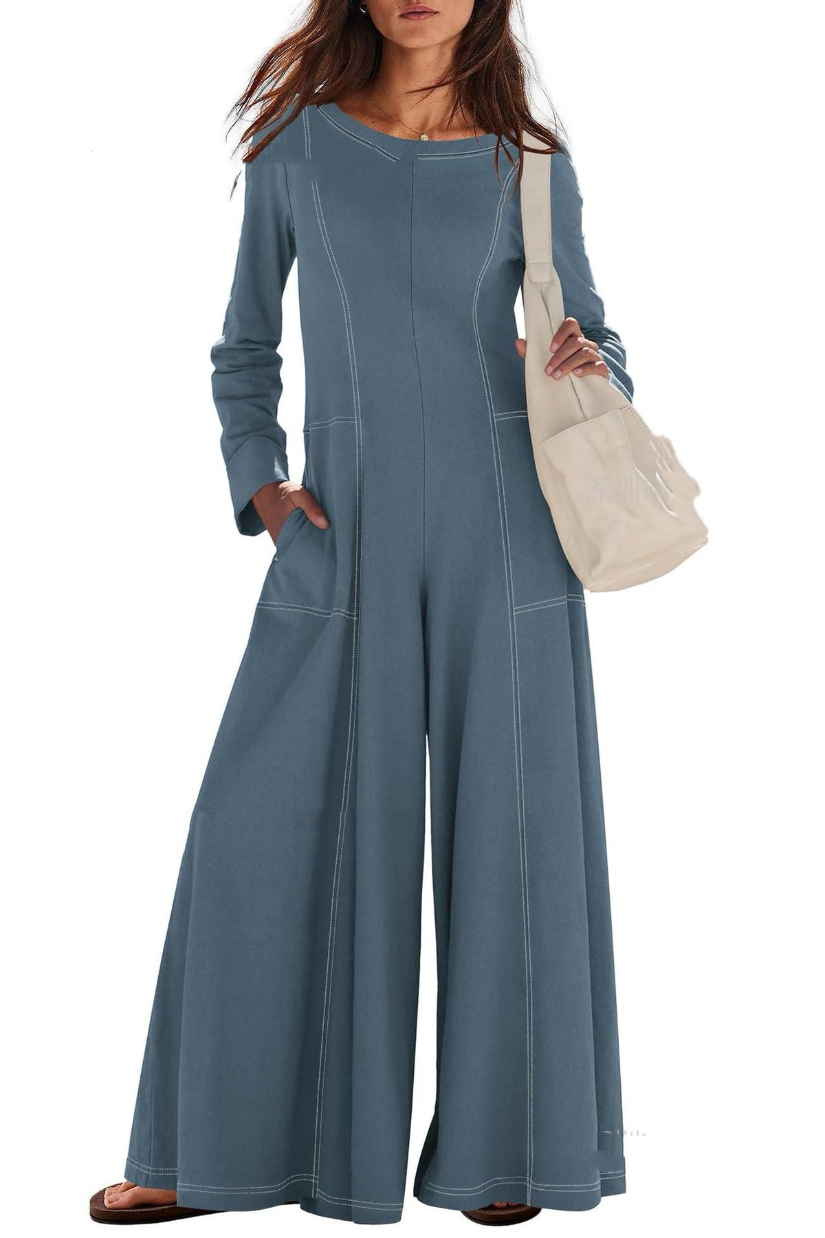 Chic Striped Long-Sleeve Wide-Leg Jumpsuit