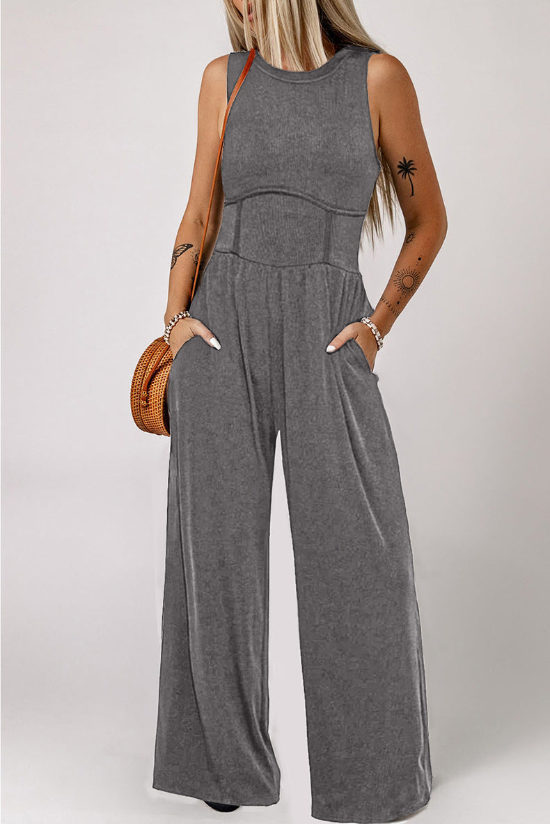 Women's Casual Wide-Leg Sleeveless Jumpsuit