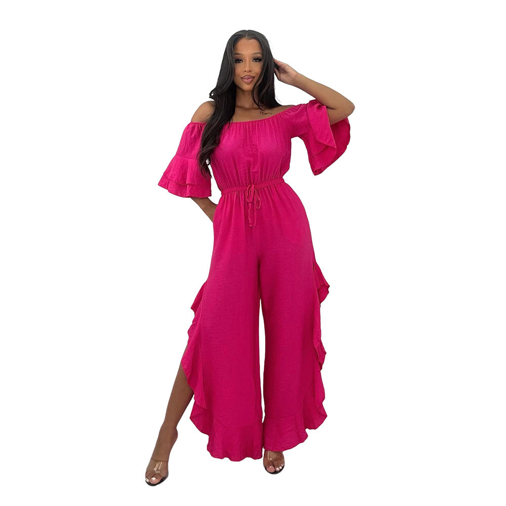 Chic Off-Shoulder Solid Jumpsuit with Belt