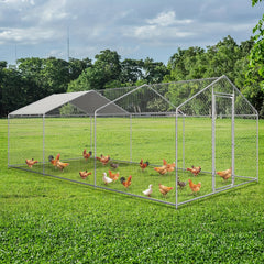 Large Metal Chicken Coop Run with Waterproof Cover and Lock