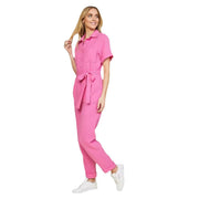 Women's Solid Color Short-Sleeve Straight-Leg Jumpsuit