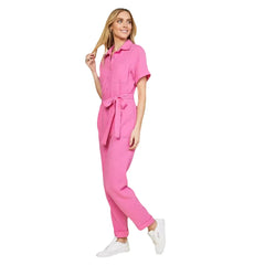 Women's Solid Color Short-Sleeve Straight-Leg Jumpsuit