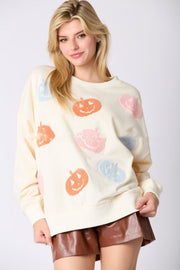 Women's Halloween Pumpkin Embroidered Loose Casual Sweater Top
