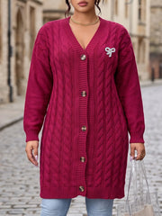 Womens Cable-knit Mid-length Cardigan Knitted Jacket for Women