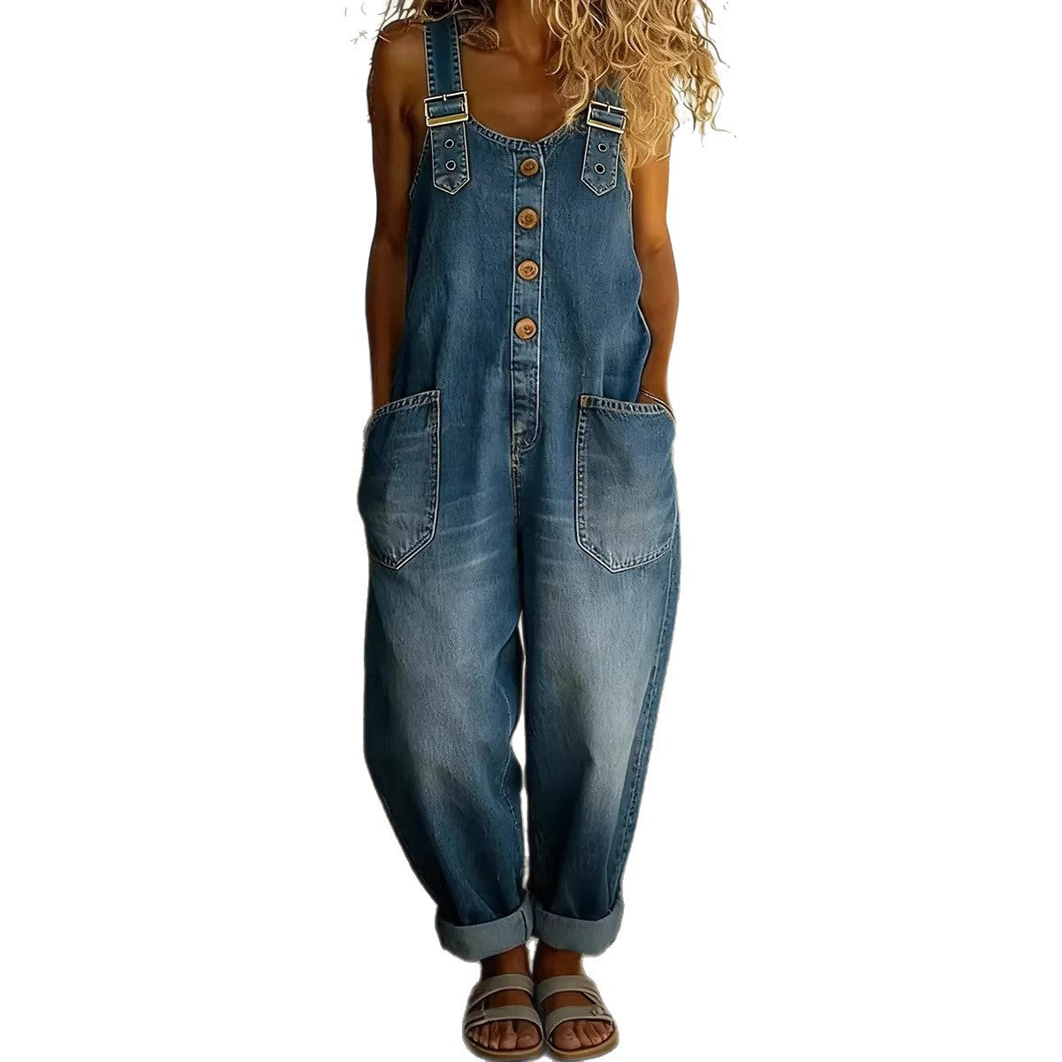Fashionable Retro Distressed Loose Womens Casual Denim Jumpsuit