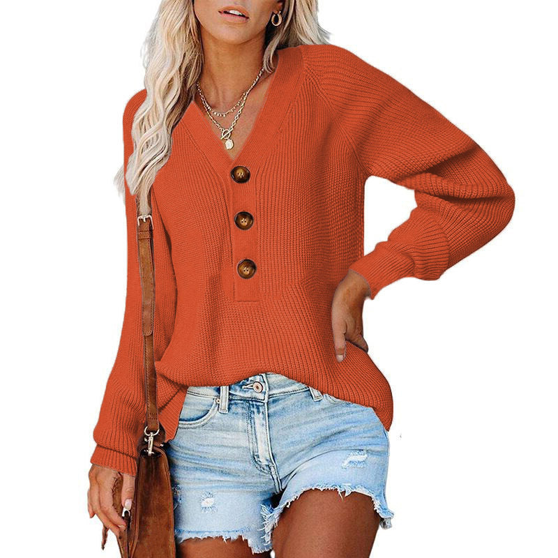 Women's V-Neck Button Knit Sweater