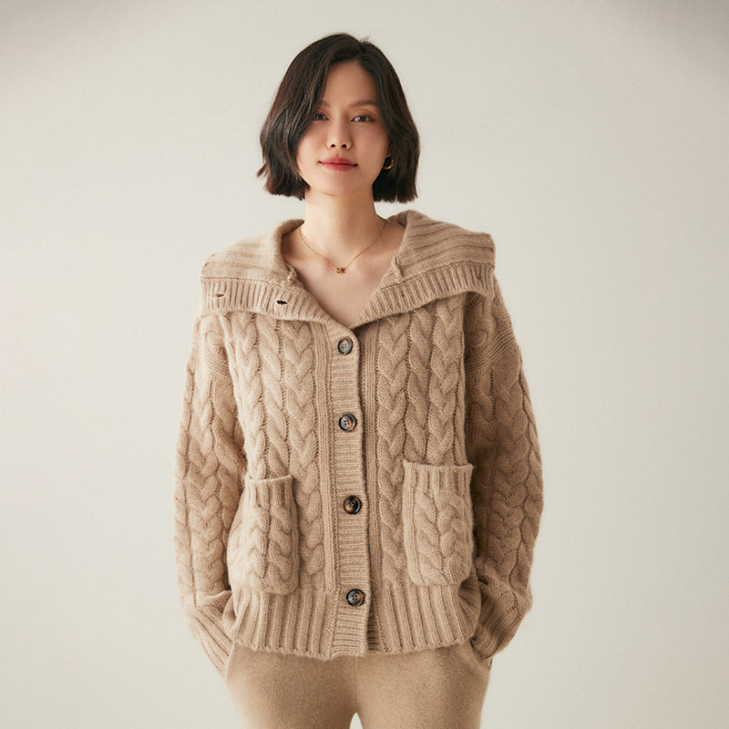 French Style Turtleneck Cashmere Cardigan for Women