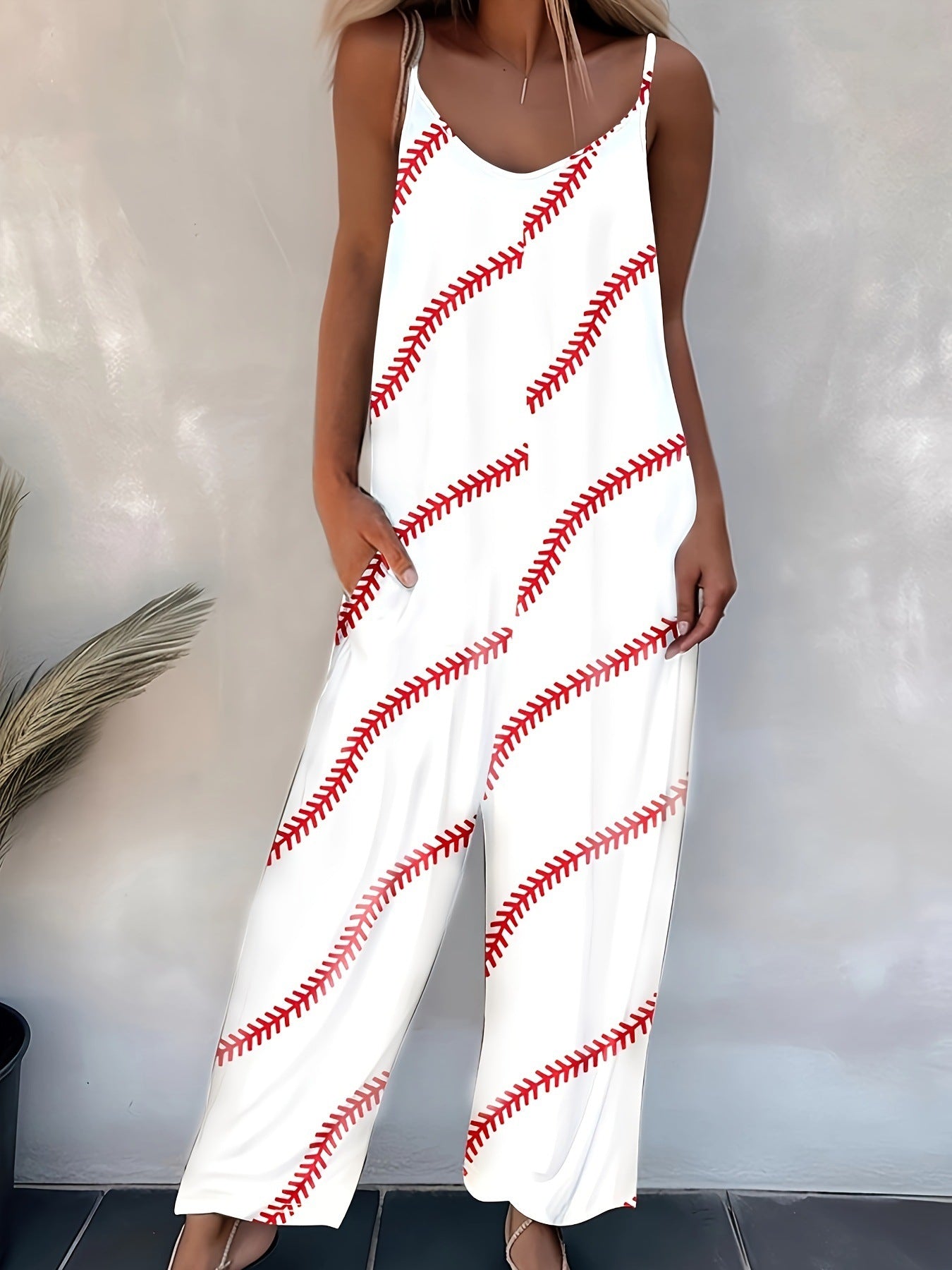 Women's Casual Strappy Printed Sleeveless Jumpsuit