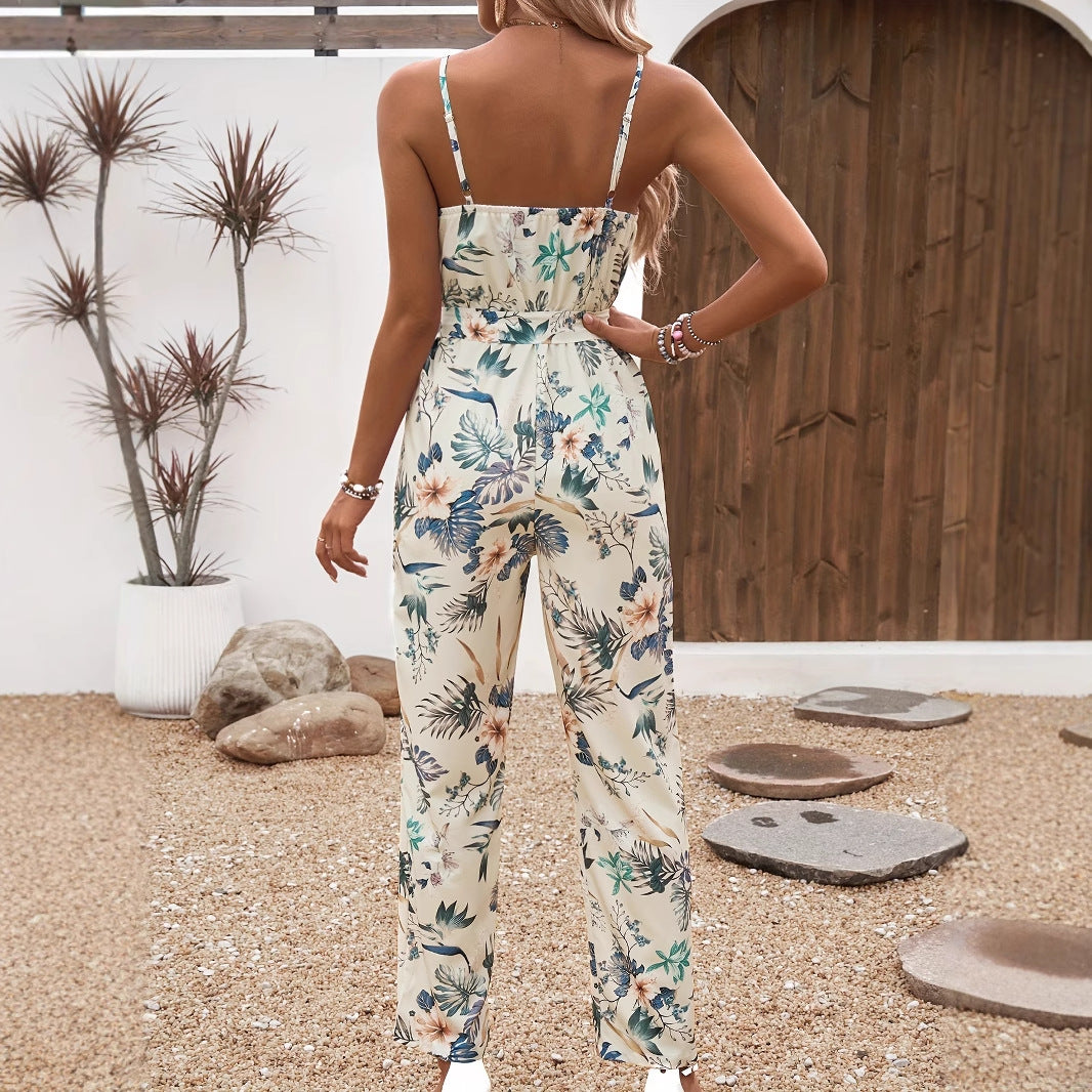 Chic Printed Wide-Leg Drawstring Trousers