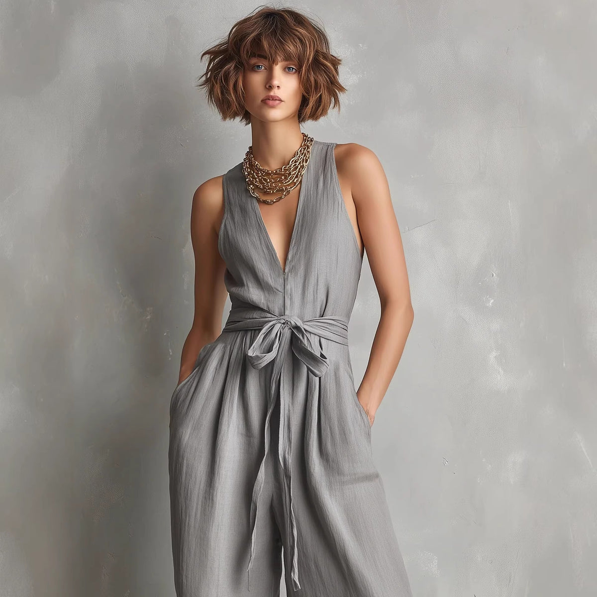 Elegant V-Neck Sleeveless Commuter Jumpsuit